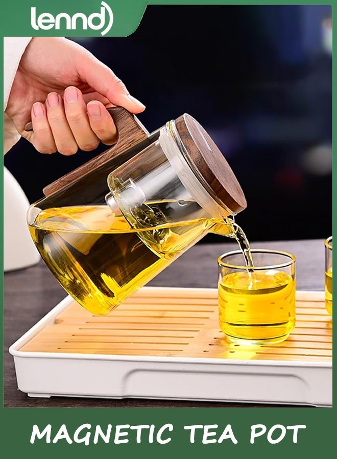 LENND Magnetic Tea Pot, Enchanted Glass Teapot with Infuser and Magnetic Suction Lid for Mess-Free Loose Tea Diffusers, Walnut Wood Handle, Tea Lovers Gifts - Image 5